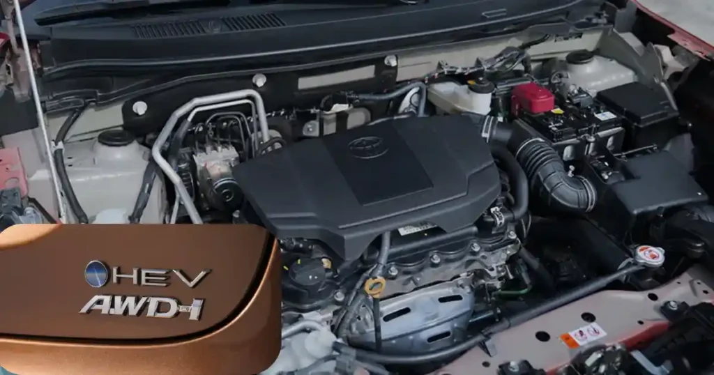 2026 Toyota Yaris Cross Facelift hybrid engine bay showing HEV AWD-i powertrain setup under the hood