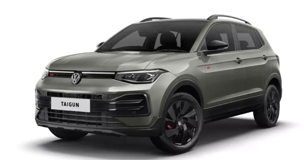2026 Volkswagen Taigun facelift front design नई LED हेडलाइट और GT बैज के साथ