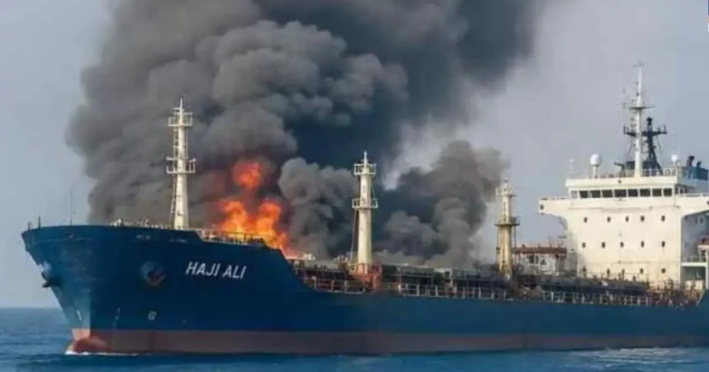 MSV Haji Ali ship catches fire after suspected attack near Strait of Hormuz