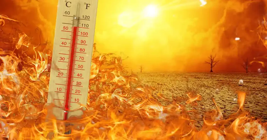 Extreme heatwave conditions in India with thermometer showing high temperature during school summer holidays