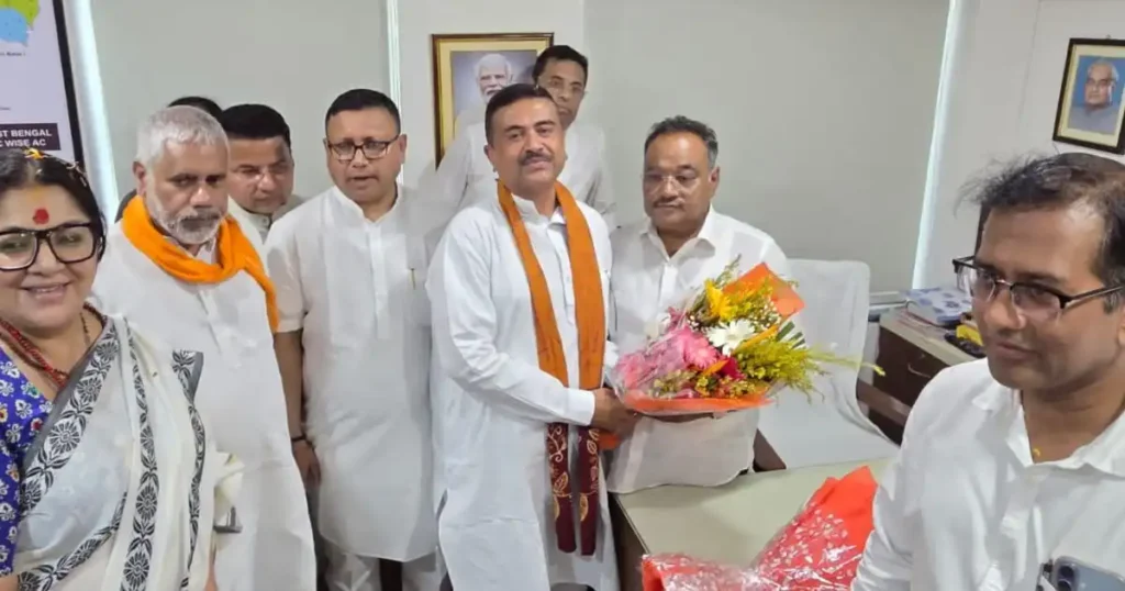 Suvendu Adhikari meeting BJP leaders and ministers after forming West Bengal government in 2026