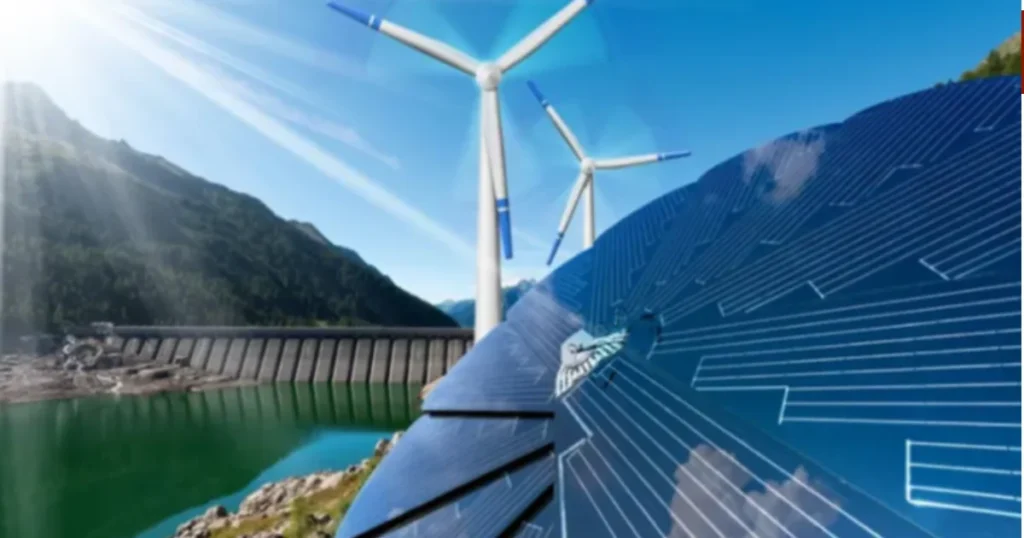 Renewable energy project with solar panels and wind turbines amid US-China clean energy and trade discussions