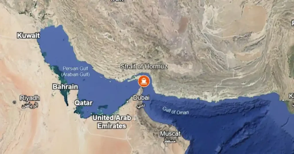 Map showing Strait of Hormuz route amid global oil supply concerns discussed during Trump Xi summit